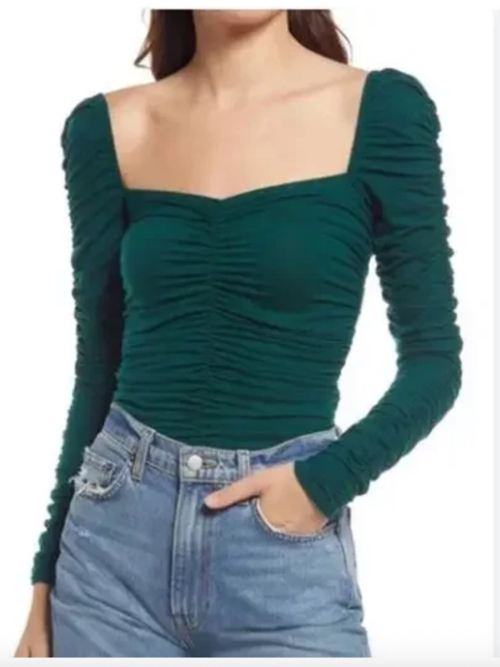 Reformation Esra Queen Anne Neck Top Emerald Green